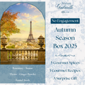 Maison Gabrielle's Autumn Season Box 2025, Featuring an Architectural View of the Eiffel Tower in Fall, Toile de Jouy Patterns, and a List of Included Spices: Rosemary, Sumac, Thyme, Ginger Powder, and Fennel Seeds
